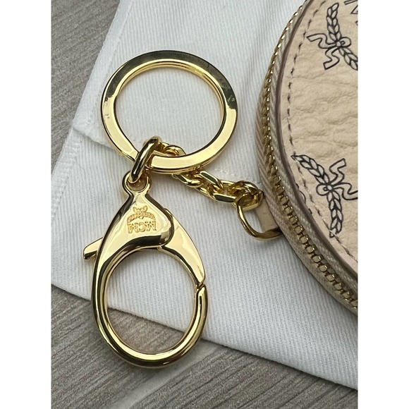 MCM Beige Visetos Canvas Round Coin Purse Wallet and KeyChain bag charm - Picture 6 of 8